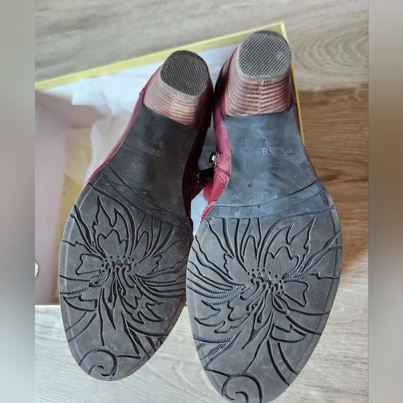 Red Leather Ankle Boots with Decorative Buttons - Picture 9 of 12